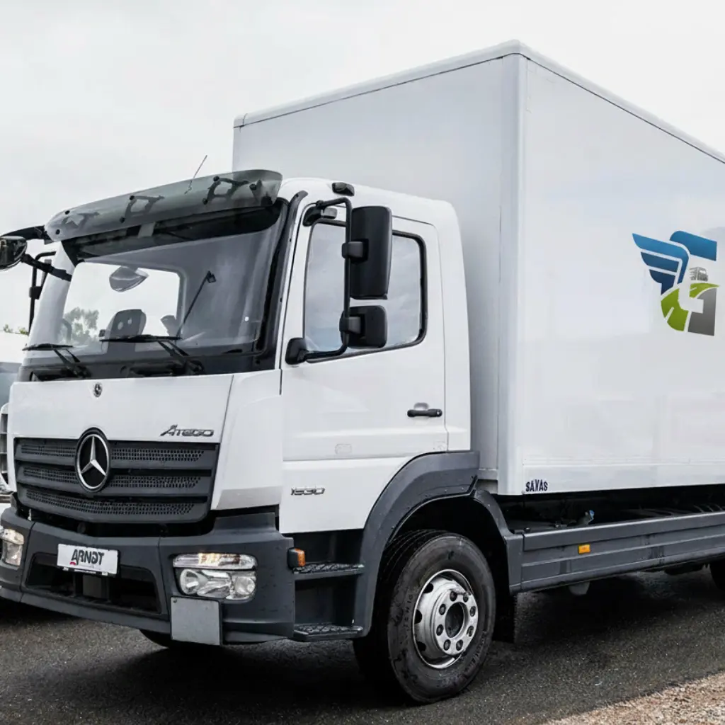 7,5-Tonner LKW von GZ Transport auf einer Straße in Wuppertal, realistisch fotografiert.
